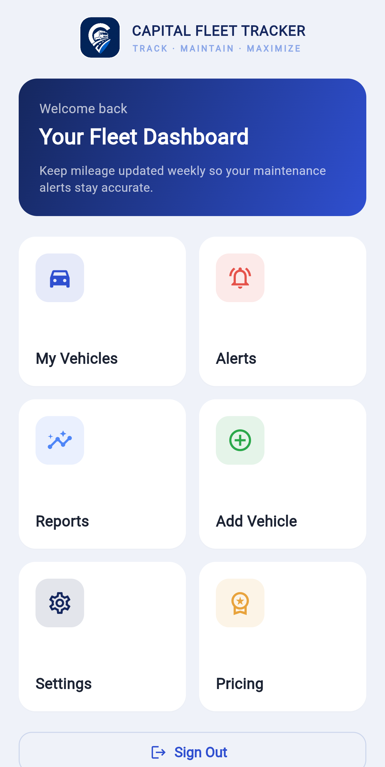 Dashboard screen