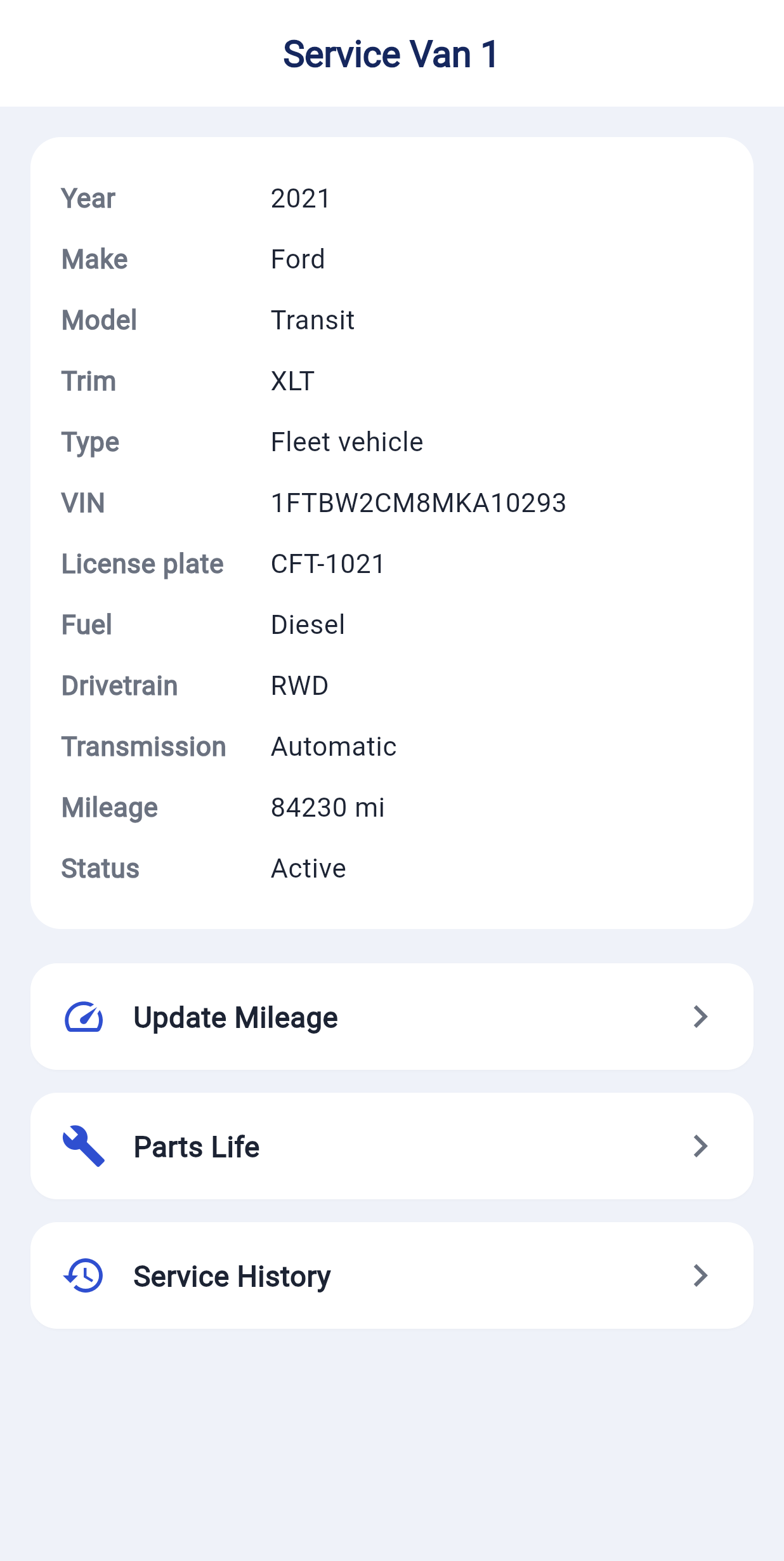 Vehicle detail screen with recalls