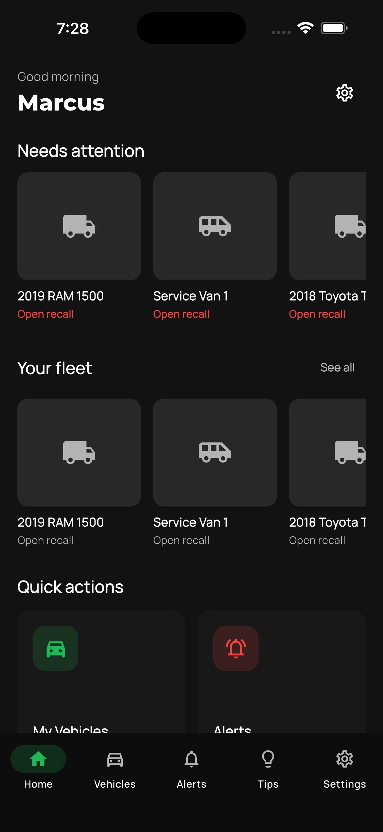 Dashboard screen
