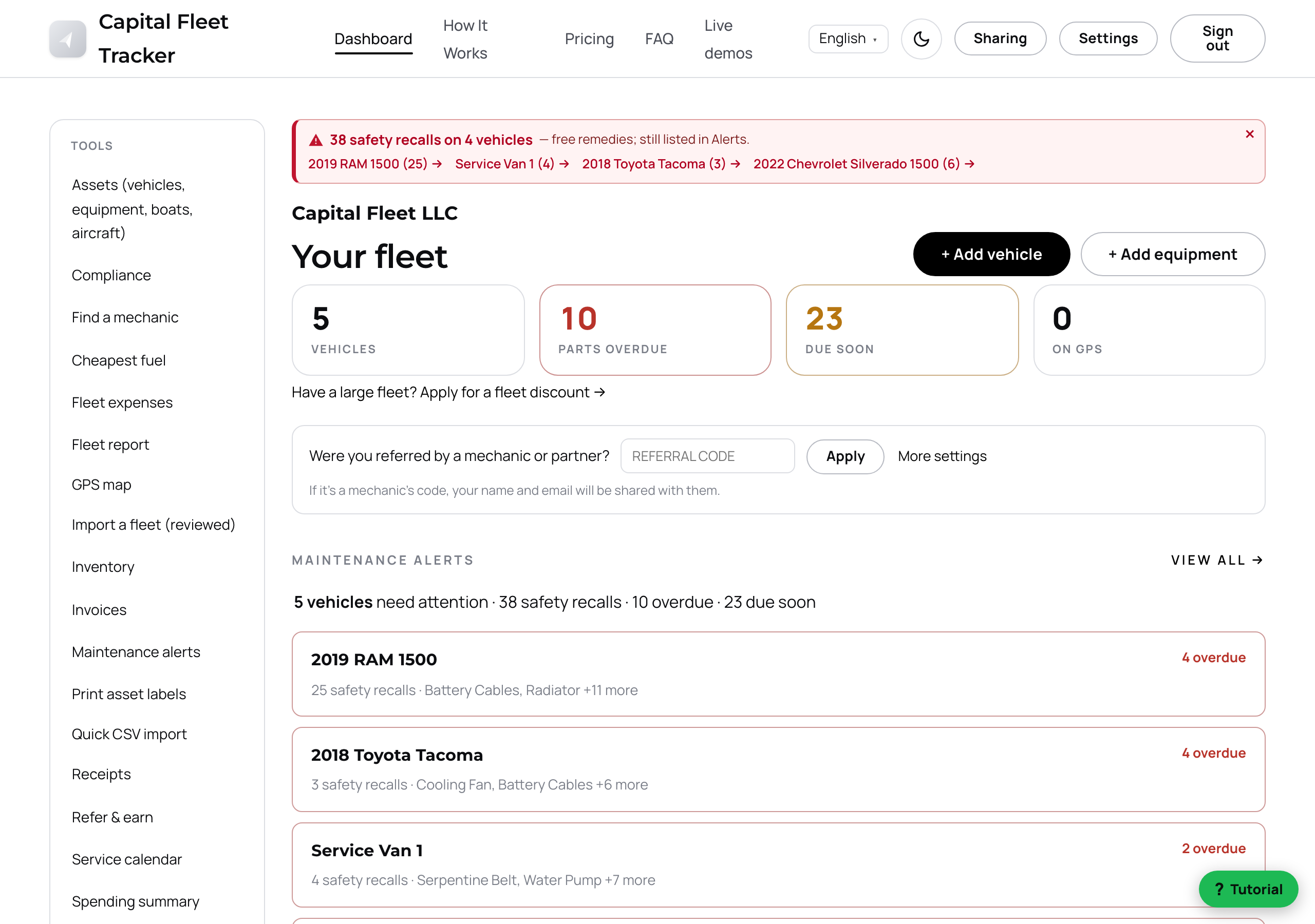 Capital Fleet Tracker web dashboard